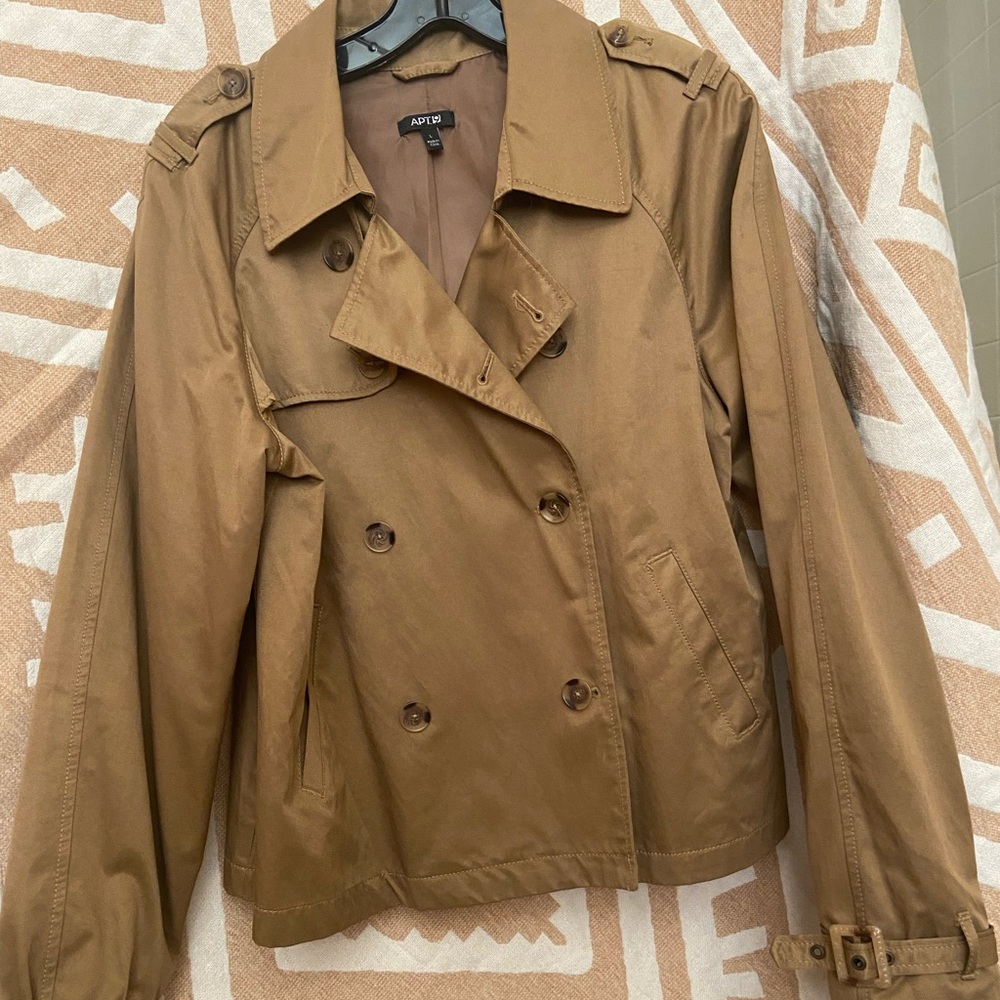 Cognac Cropped Trench Coat Jacket Large